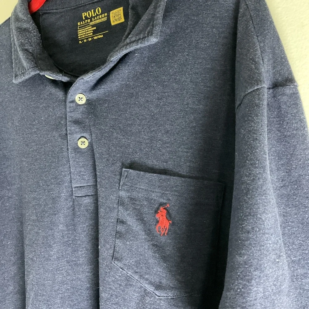 Polo Ralph Lauren Performance Polo Shirt Navy Blue Stretch Chest Pocket Sz XL